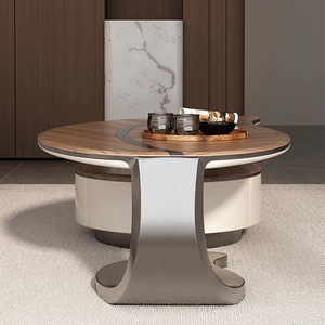 Wan Shi Shun Furniture Solid Wood Coffee Table With Storage Oval Stainless Steel Base Modern Living Room Furniture - Product Image 3