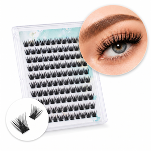 Kit d'extension de <span class=keywords><strong>cils</strong></span> <span class=keywords><strong>en</strong></span> grappe personnalisable <span class=keywords><strong>en</strong></span> gros, marque propre, courbure C D, segments pré-coupés - Product Image 1
