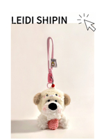 En gros, Porte-clés et breloque de sac en peluche chiot blanc moelleux, esthétique et mignonne, avec écharpe rose, style Kawaii, cadeau pour filles
