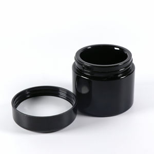 Échantillon Gratuit Prix Usine le Plus Bas en Stock Pots Noirs en Verre UV à Large Ouverture de 100g et 150g avec Couvercle en Bakélite - Product Image 4