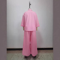 Ensemble deux pièces décontracté et tendance pour femme, style européen et américain, nouvelle collection 2026 : haut rose à col tailleur et pantalon droit taille haute