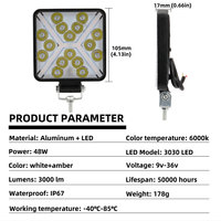 Phare de travail super lumineux 16 LED, nouveau projecteur avec fonction clignotante, feux de conduite pour camions, tracteurs, barre anti-brouillard