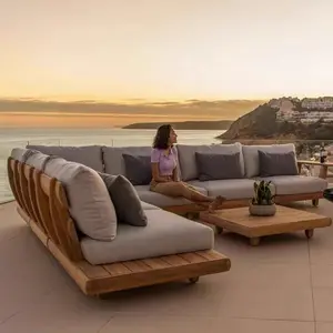Modern Luxury Teak Patio Furniture Set Outdoor Furniture Patio Daybed Garden Teak Wooden Sofas Sets