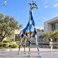 Sculpture de girafe haute en acier inoxydable, polie miroir, soudée, statue animale personnalisée pour la décoration de parcs, places, jardins et hôtels