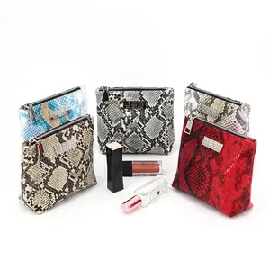 Snake Lizard skin Faux Leather Mini Coin Money Zipper Pouch Perfume Lipstick Key Small Makeup Bag Portable Treasure Kits Bag