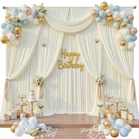 Tirai Latar Belakang Warna Ivory 10x16 kaki 2 Panel Poliester Anti Kusut untuk Pesta Pernikahan Ulang Tahun Baby Shower Fotografi Panggung