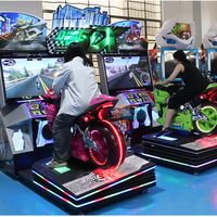 Bornes d'arcade de course de vitesse double moto, jeu de conduite commercial à deux vélos