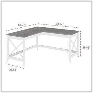 Escritorio en Forma de L Alera Estilo Farmhouse, 58.27" X 58.27" X 29.53", Gris/Blanco, Espacio de Trabajo, Mesa de Computadora de Madera Sólida, Plegable para Hoteles - Product Image 4