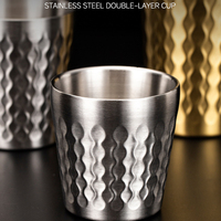 En gros, Tasse isotherme à double paroi en acier inoxydable 304, martelée à motif vague d'eau, pour eau, bière et café, style coréen, or et argent, pour le camping, 6