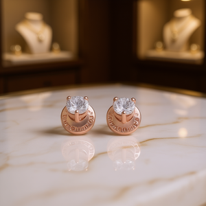 Orecchini a lobo Vittoria E1754 in oro rosa con diamanti taglio brillante rotondo colore G naturali, minimalisti, da donna per tutti i giorni - Product Image 2