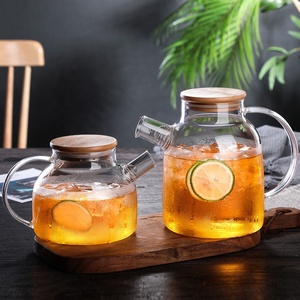Cao Borosilicate Glass Tea <span class=keywords><strong>Kettle</strong></span> và bình nước trái cây ấm trà với nắp tre thanh lịch đồ dùng nhà bếp - Product Image 2