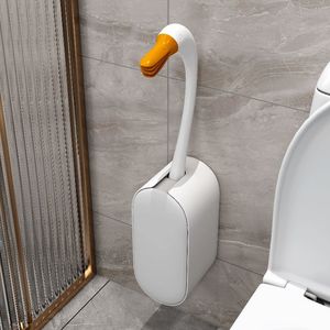 Ensemble de <span class=keywords><strong>brosse</strong></span> WC murale avec <span class=keywords><strong>brosse</strong></span> en <span class=keywords><strong>silicone</strong></span> Swan à tête pivotante, manche long en plastique, pour nettoyage domestique des angles morts - Product Image 1
