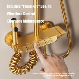 Juego de <span class=keywords><strong>Ducha</strong></span> Individual Rectangular FSH OEM 2026 en Oro Cepillado, con Rociador Manual para Aumentar el Flujo de Agua, Montaje en Pared, para Uso en Hoteles y Apartamentos - Product Image 3