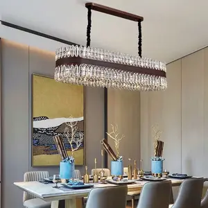 L950 coffer color leather Material crystal pendant lamp pE14 energy for hotel home oval chandelier