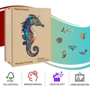 Manufacturer Hippocampus Customize Brain Teaser Wooden Puzzle 150 PCS 200 300 500 1000 Pieces Wooden Jigsaw Puzzles