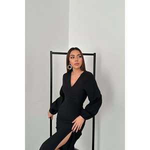 Robe de soirée en crêpe plissée noire en gros - Product Image 3