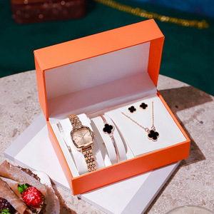 Alloy Square Case Women's Luxury <strong>Fashion</strong> <strong>Watch</strong> <strong>Set</strong> with Custom Logo Glass Dial Alloy Band No Waterproof Limited Edition - Product Image 2