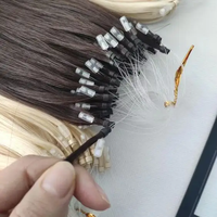 Vente en gros pré-lié 12a micro-anneau brut vierge double dessiné perles de cheveux humains extensions de cheveux de trame micro-boucle liens extension de cheveux