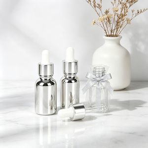 Silver Glass <b>Dropper</b> <b>Bottle</b> Cosmetic Serum Container Essential Oil Packaging Custom Printed - Product Image 1