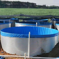 Bassin à poissons en tôle d'acier galvanisé sur mesure, avec revêtement en PVC durable, de forme ronde ou rectangulaire, pour l'aquaculture commerciale.