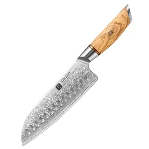 7インチ日本三徳ナイフ14Crコアパウダーダマスカス鋼73層木製ハンドルキッチンかみそりシャープナイフ