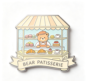 <b>Cute</b> <b>Bear</b> Patisserie Enamel Pin Metal Letterpress Printed Single Side Brooch for Gift and Apparel Accessory - Product Image 3