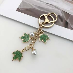 Wholesale Fashion Metal Maple Leaf Pearl <b>Carabiner</b> <b>Keychains</b> Waterproof Lightweight Small Fresh Literary Pendants for Couples - Product Image 2