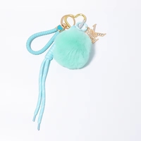 Porte-clés style lettre INS, petit pendentif pour cordon en cuir, boule de fourrure, strass, métal, alliage de zinc, boîte