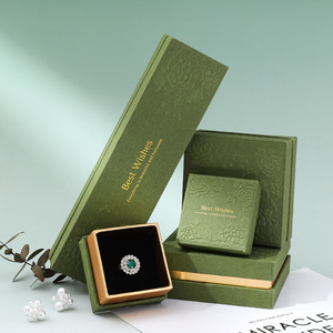 Caja de Joyería de Dos Piezas con Logotipo Personalizado A1, Color Esmeralda, Papel Texturizado Floral <span class=keywords><strong>3D</strong></span>, Borde Dorado, Proveedor Mayorista - Product Image 1