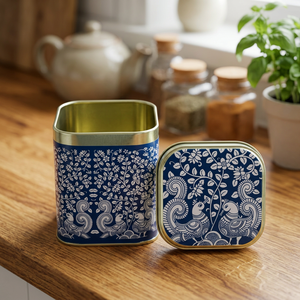 Contenedor de Alimentos de Acero Inoxidable Estilo Oriental, Rectangular con Tapa, Caja de Almacenamiento con Diseño Floral Azul - Product Image 6