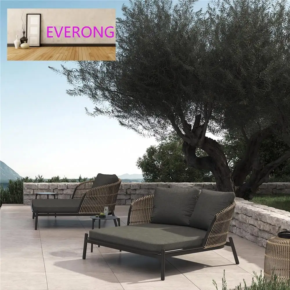 everong Modern Garden Patio Waterproof Wicker Furniture Sun Lounger Bed Aluminum Outdoor Furniture Hotel Swimming Pool SunBeds