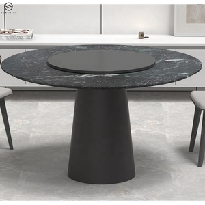 Una perezosa <span class=keywords><strong>Susan</strong></span>, comedor de lujo, mesa de cocina, diseño francés, pata de Metal negro, mesa de comedor superior de mármol verde indio oscuro - Product Image 4