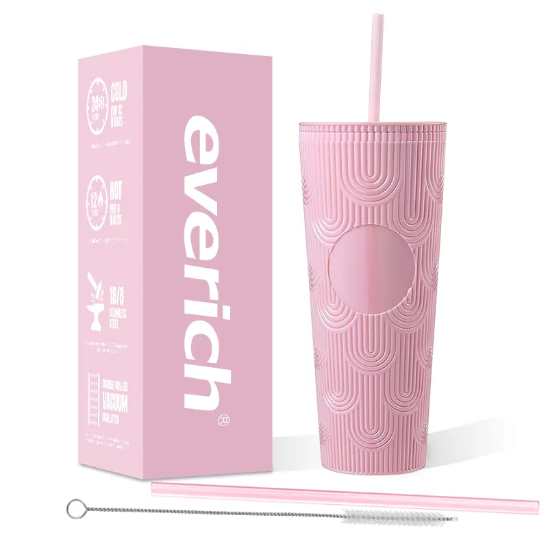 Pastel Color Double Wall 16 oz 22oz Matte Plastic Cups Travel Tumbler With Lid And Straws Studded Tumbler For Summer Cold Drink