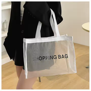 Bolso de compras de malla, bolso de compras de hombro con letras de frutas y verduras de red negra a la moda - Product Image 3