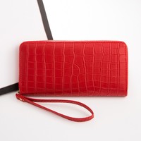 Tas Tangan Kulit PU Kapasitas Besar dengan Ritsleting Desain Buaya Panjang Dompet Wanita Uniseks Dompet Koin Ponsel 5.5 Inci