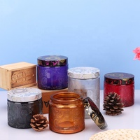 Luxe 12oz 350ml 17oz 520ml en relief en gros écologique grand pot de bougie en verre coloré réutilisable