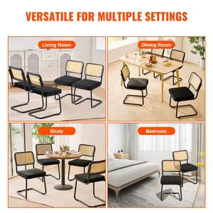 DB Wholesale Mid Century Modern Dining <b>Chair</b> Set of 4 <b>Upholstered</b> Velvet Accent <b>Chair</b> with Rattan Back Feature Backrest - Product Image 5