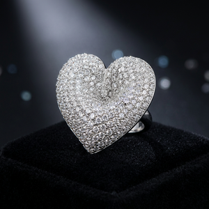 Bague de cocktail en forme de cœur pour femme R Art Palace, argent 925 plaqué rhodium, sertissage pavé de cristaux, bijoux de luxe - Product Image 2