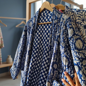 Best Selling Autumn Winter Handblock Printed Breathable Canvas PU Shell Silk Lining Cotton <b>Quilted</b> Handmade Floral <b>Jacket</b> - Product Image 3