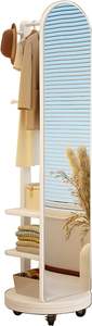 Miroir sur pied arqué avec porte-vêtements, miroir sur pied rotatif <span class=keywords><strong>en</strong></span> bois massif avec roulettes, adapté aux chambres à coucher - Product Image 3