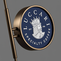 Boîte à lumière LED ronde double face en acrylique et acier inoxydable à fixation murale, logo personnalisé imprimé en 3D, signalétique décorative pour salon de coiffure