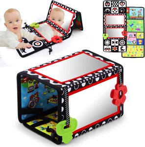 Jouets de temps de ventre de miroir de bébé avec des livres de tissu froissé jouet noir et blanc sensoriel de nouveau-né de contraste élevé infantile - Product Image 2