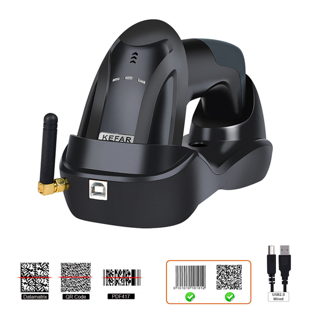KEFAR Wireless Barcode Scanner 32 Bit with Easy Charging 2.4G Cordless Cradle Handheld CMOS Image Automatic Bar Code Reader