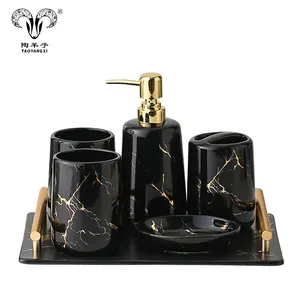 Europese huishoudelijke 5pcs badkamer wassen set crack goud geglazuurd luxe keramische badkamer accessoires set