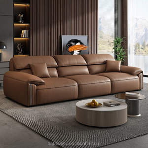 โซฟาหนังสไตล์โมเดิร์นมินิมอล โซฟาหนังสำหรับห้องนั่งเล่น โซฟาหนังหรูหรา 3 ที่นั่ง - Product Image 1