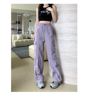 Salopette personalizzate all'ingrosso stile retrò americano a <span class=keywords><strong>vita</strong></span> <span class=keywords><strong>alta</strong></span> Casual da donna estate nuovi <span class=keywords><strong>pantaloni</strong></span> larghi e caldi da ragazza - Product Image 5