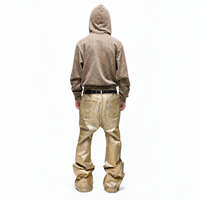 DiZNEW High Street Men Gold Chrome Waxed Jeans Heavyweight Panelled Baggy Stacked Denim Trousers Darkwear Outfit OEM