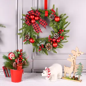 橱窗展示圣诞PE花环牛皮壁挂藤环松子门挂装饰圣诞花环