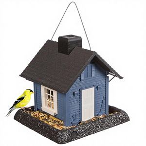 Mangeoire à oiseaux en plastique suspendue pour l'extérieur, collection Village, modèle Blue Cottage, facile à remplir, capacité de 5 livres de graines - Product Image 1