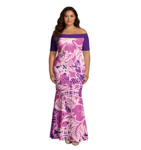 Abito Elegante a Sirena con <span class=keywords><strong>Stampa</strong></span> su Richiesta, Abbigliamento Tribale Polinesiano, Puletasi Samoano con Motivo Floreale Tapa, Abito Hawaiano Aloha Personalizzato per Donne - Product Image 3